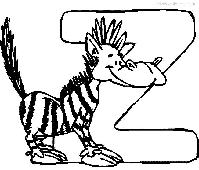 Free Animal Alphabet Letter Z for Zebra Coloring Page printable