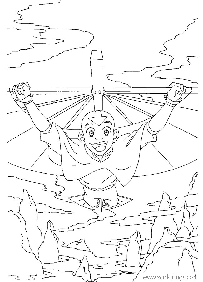 Free Avatar The Last Airbender Aang Flying Coloring Pages printable