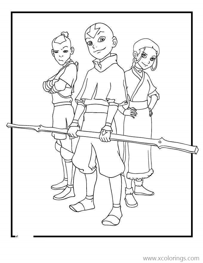 Free Avatar The Last Airbender Aang and Friends Coloring Pages printable
