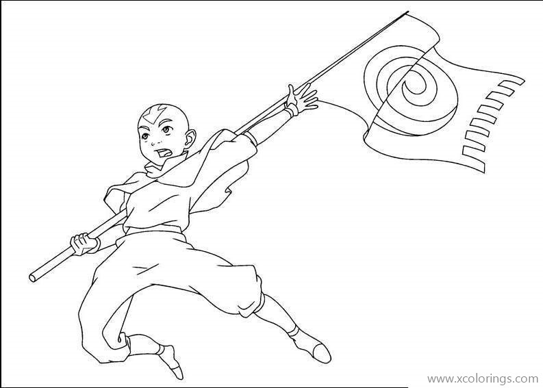 Free Avatar The Last Airbender Aang with Flag Coloring Pages printable