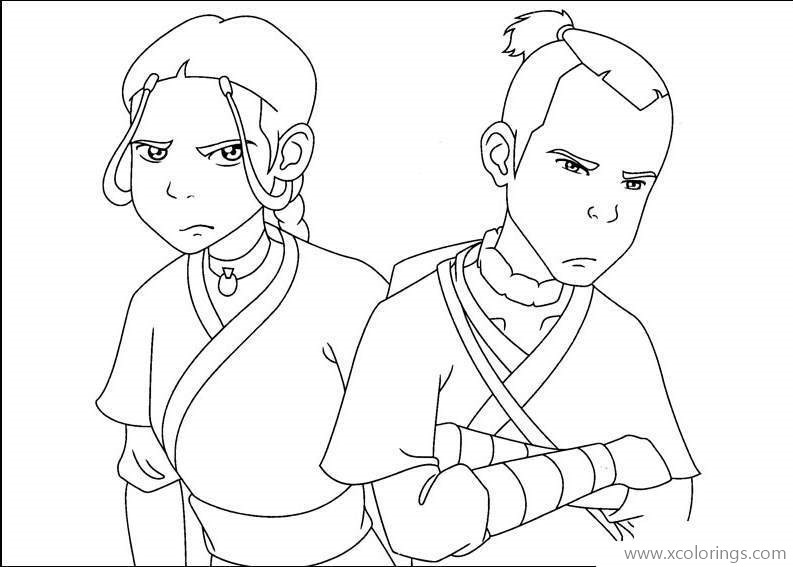 Free Avatar The Last Airbender Sokka and Sister Coloring Pages printable
