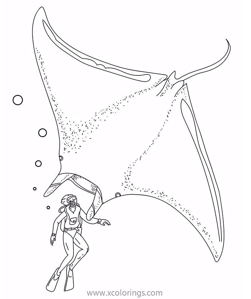 Free Diver and Stingray Coloring Pages printable