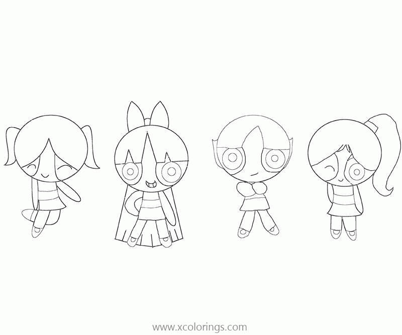 Free Green Powerpuff Girls Coloring Pages Power of Four with Bunny printable