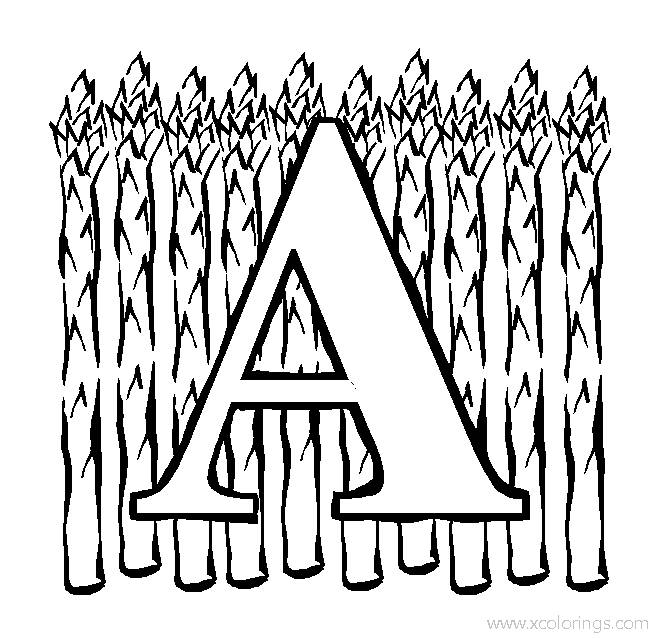 Free Letter A for Asparagus Coloring Page printable