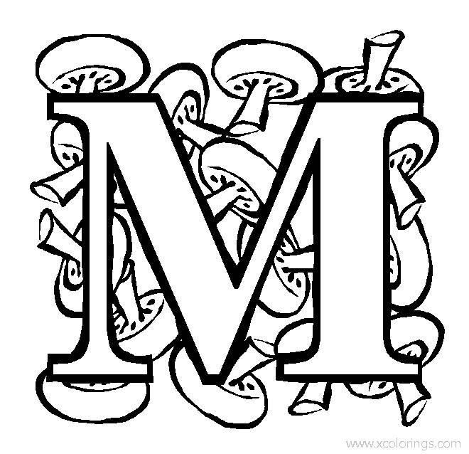 Free Letter M for Mushroom Coloring Page printable