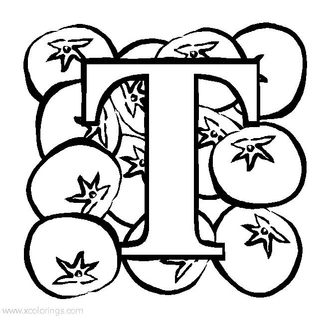 Free Letter T for Tomato Coloring Page printable