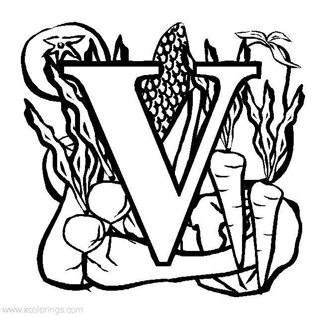 Free Letter V for Vegetables Coloring Page printable