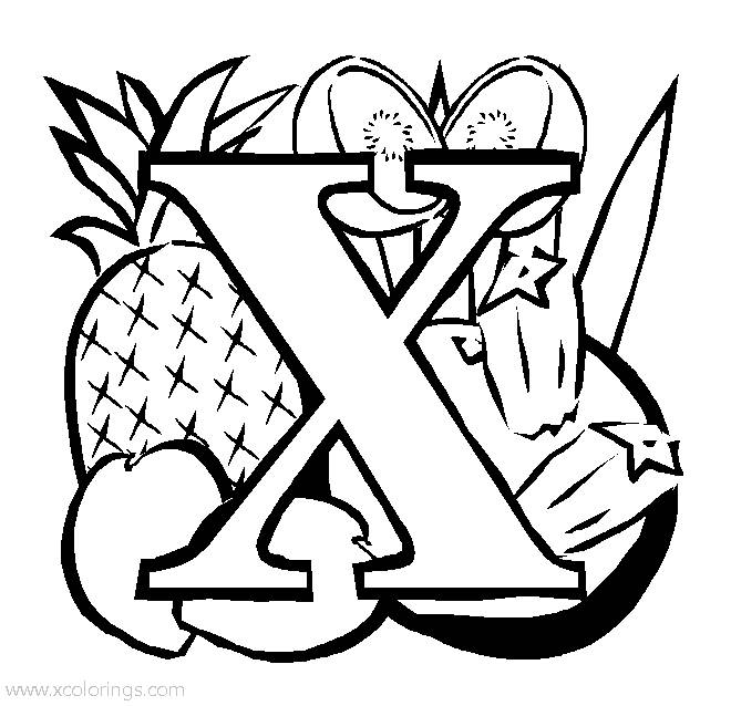 Free Letter X for Exotic Fruits Coloring Page printable