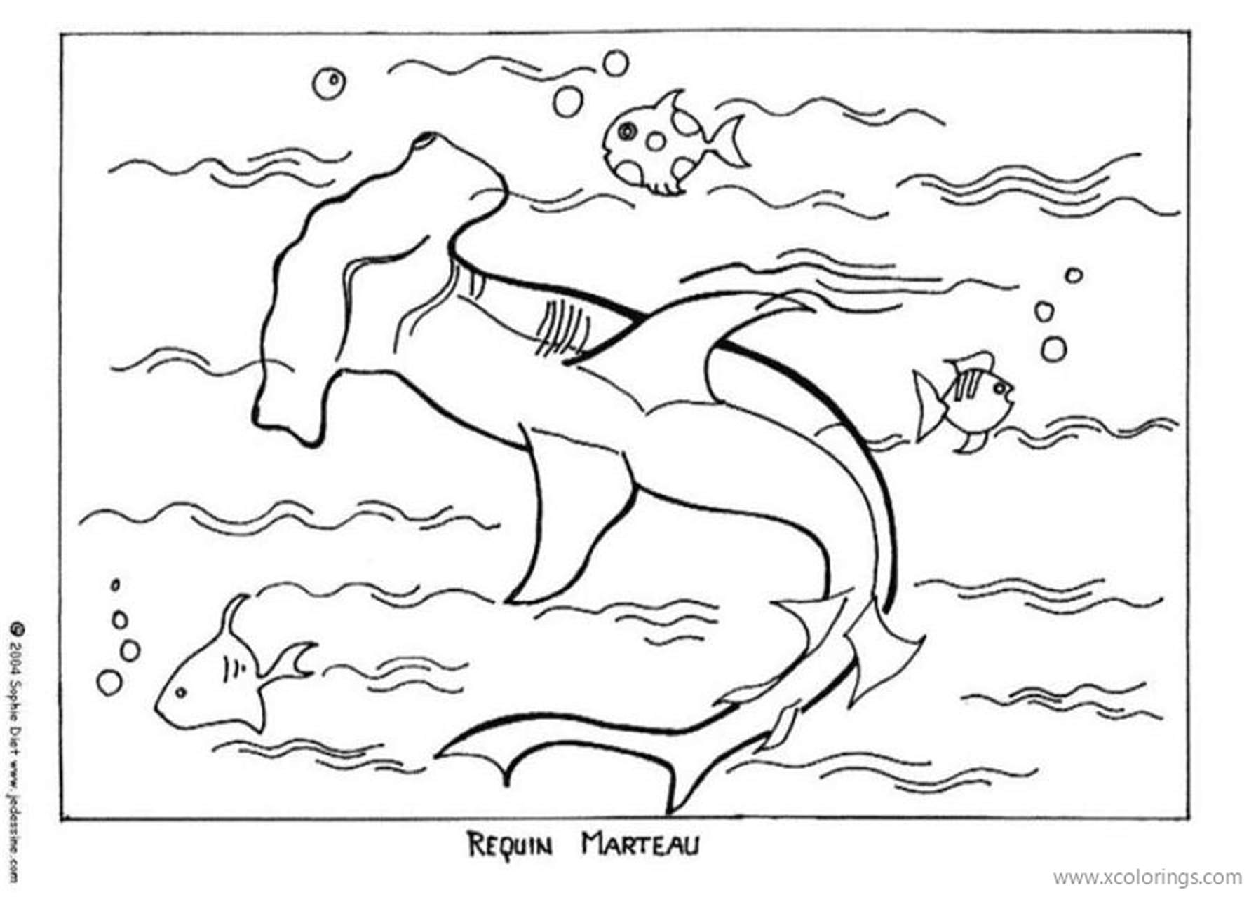 Free Little Fishes and Hammerhead Shark Coloring Pages printable