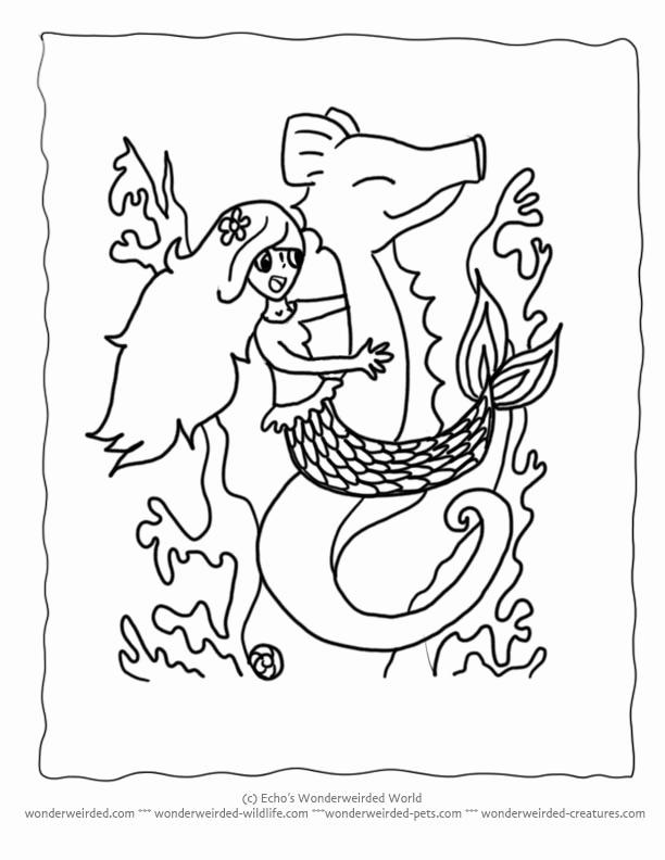 Free Mermaid Riding Seahorse Coloring Pages printable