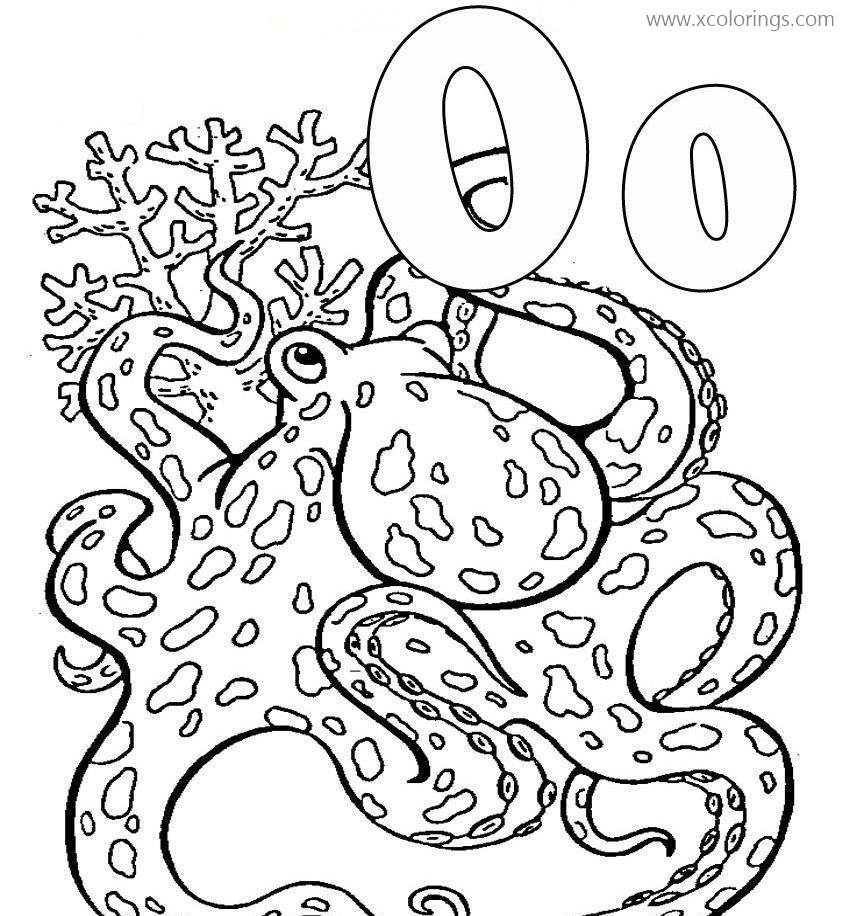 Free Octopus Coloring Pages for Letter O printable