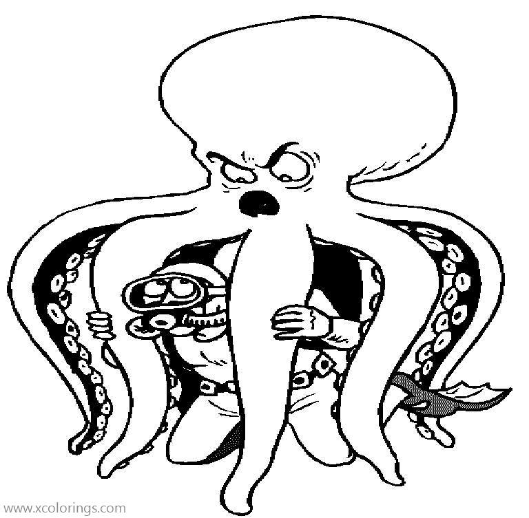 Free Octopus and Diver Coloring Pages printable