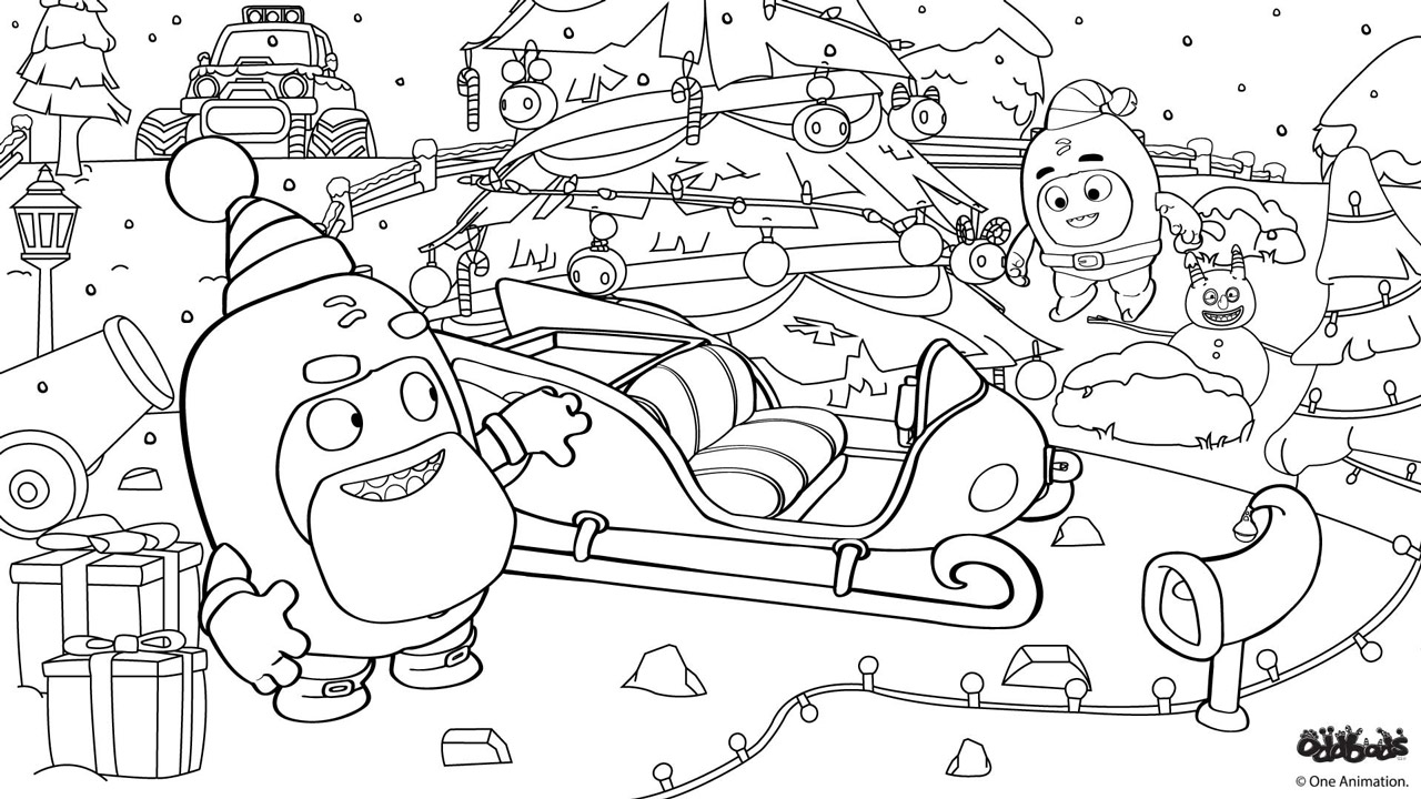Free Oddbods Christmas Coloring Pages printable