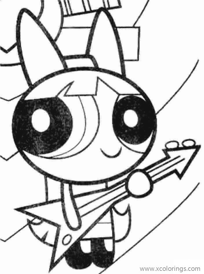 Free Powerpuff Girls Coloring Pages Blossom Playing Guitar printable