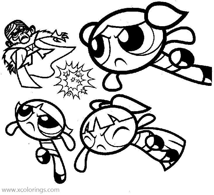 Free Powerpuff Girls Fighting Mojo Jojo Coloring Pages printable