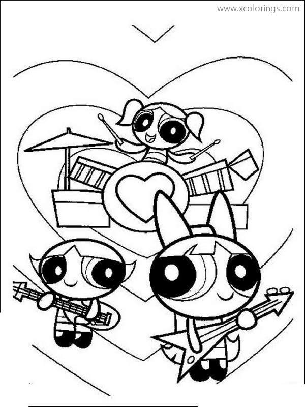Free Powerpuff Girls Playing Music Coloring Pages printable