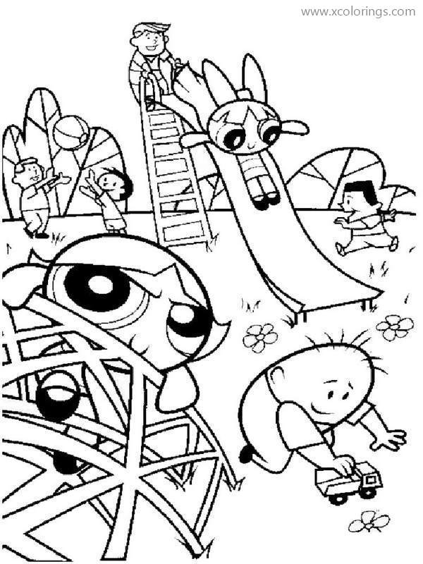 Free Powerpuff Girls Playing with Kids Coloring Pages printable