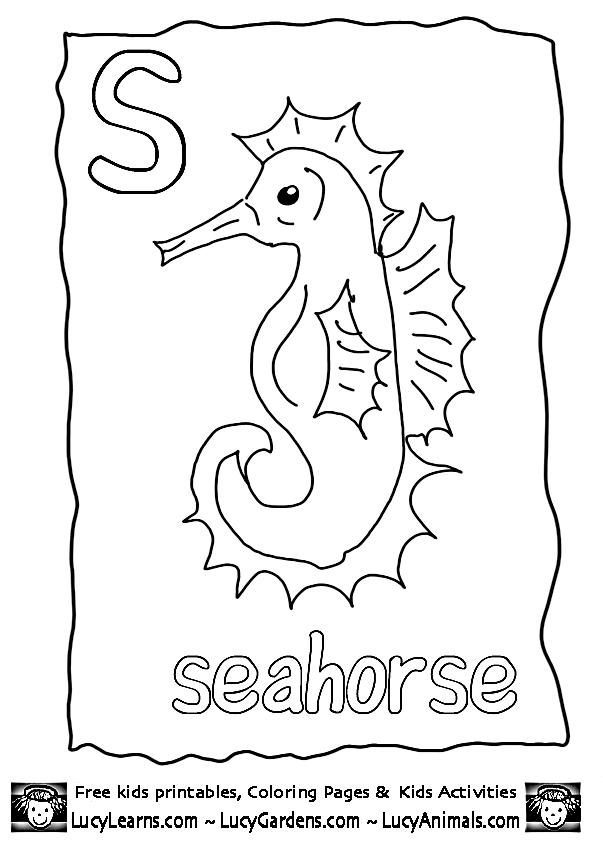 Free S is for Seahorse Coloring Pages printable
