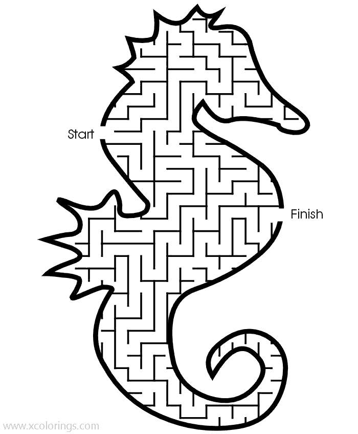 Free Seahorse Maze Coloring Pages printable