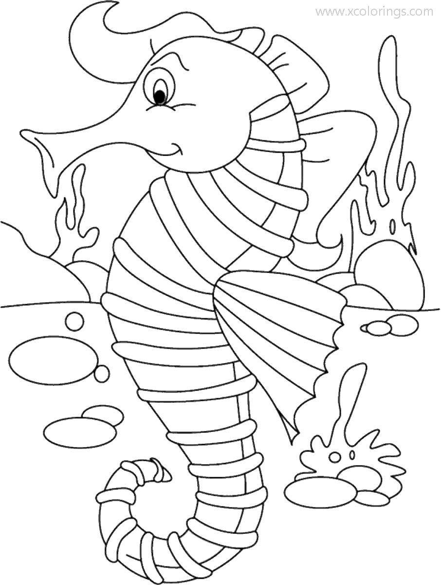 Free Seahorse Under Water Coloring Pages printable