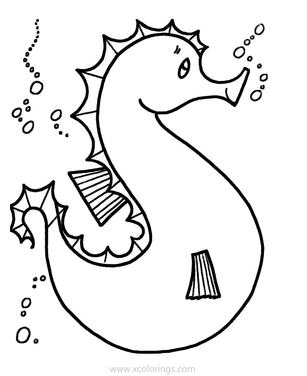 Free Seahorse and Bubbles Coloring Pages printable