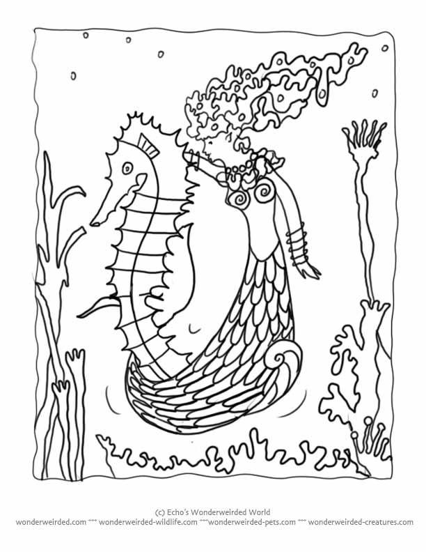 Free Seahorse and Mermaid Coloring Pages printable