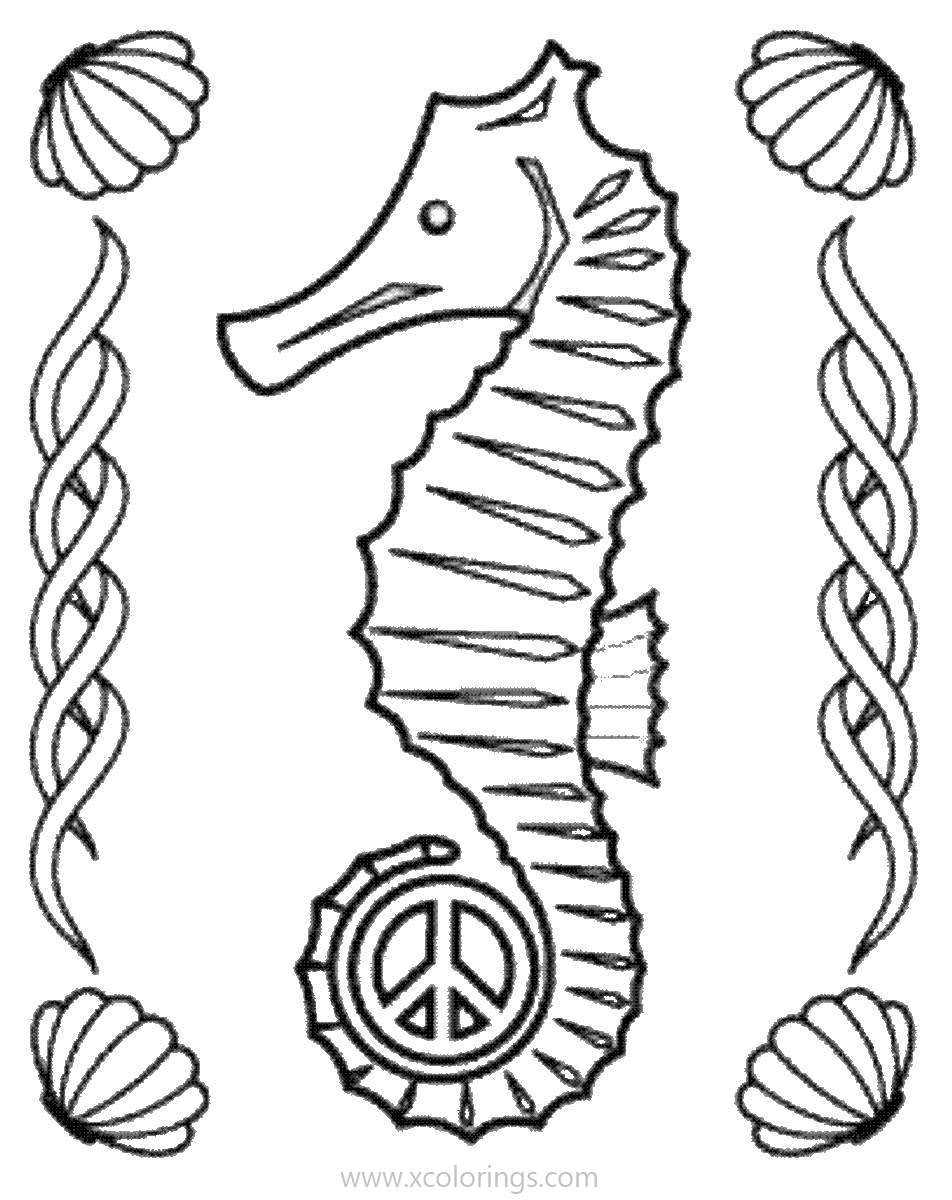 Free Seahorse and Seashells Coloring Pages printable