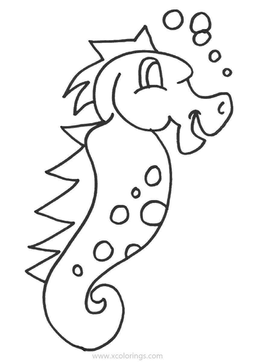 Free Seahorse with Bubbles Coloring Pages printable