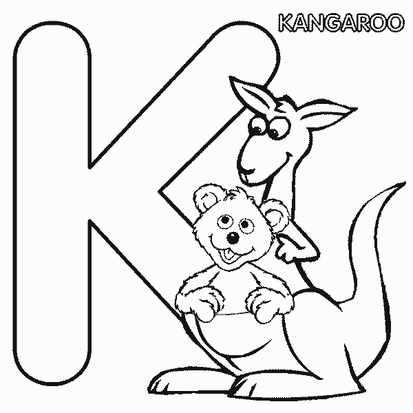 Free Sesame Street Alphabet Babybear and Letter K for Kangaroo Coloring Page printable