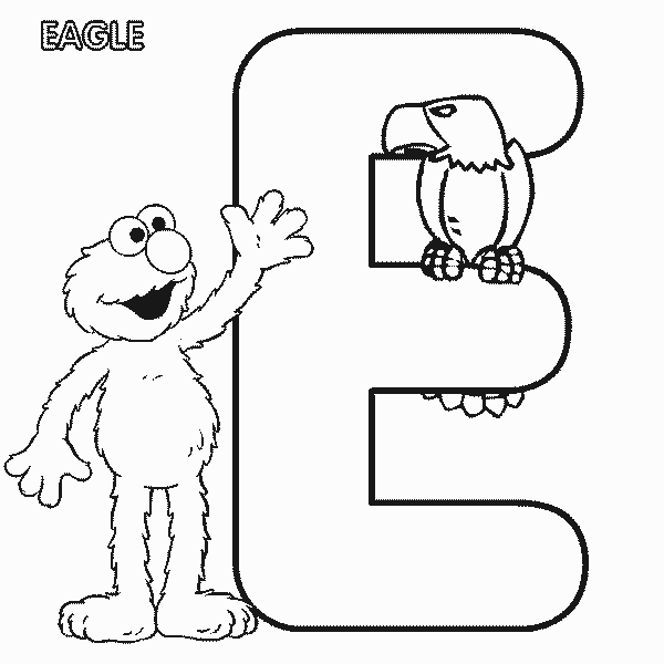 Free Sesame Street Alphabet Elmo and Letter E for Eagle Coloring Page printable