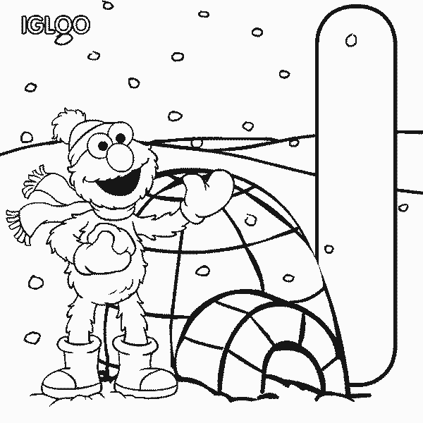 Free Sesame Street Alphabet Elmo and Letter I for Igloo Coloring Page printable