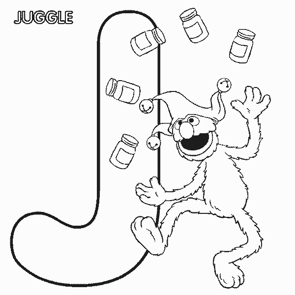 Free Sesame Street Alphabet Grover and Letter J for Juggle Coloring Page printable