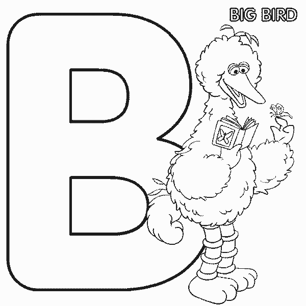 Free Sesame Street Alphabet Letter B for Bird Coloring Page printable