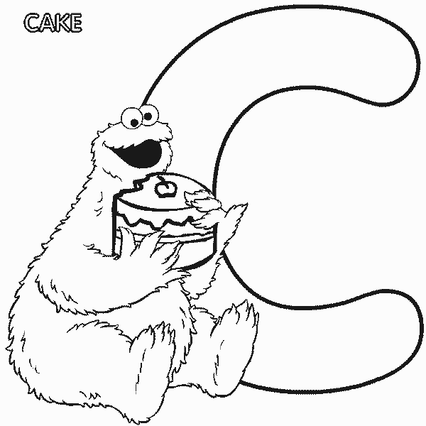 Free Sesame Street Alphabet Letter C for Cake Coloring Page printable