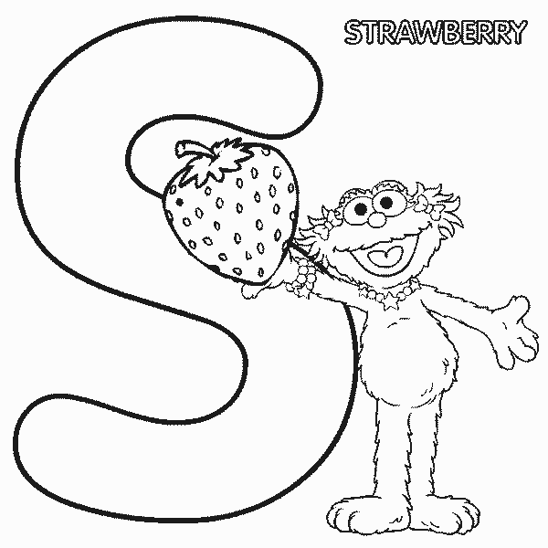 Free Sesame Street Alphabet Letter S for Strawberry Coloring Page printable