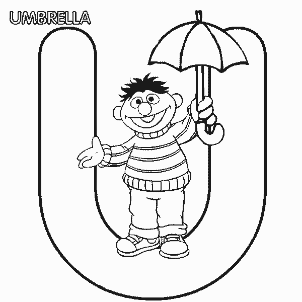 Free Sesame Street Alphabet Letter U for Umbrella Coloring Page printable