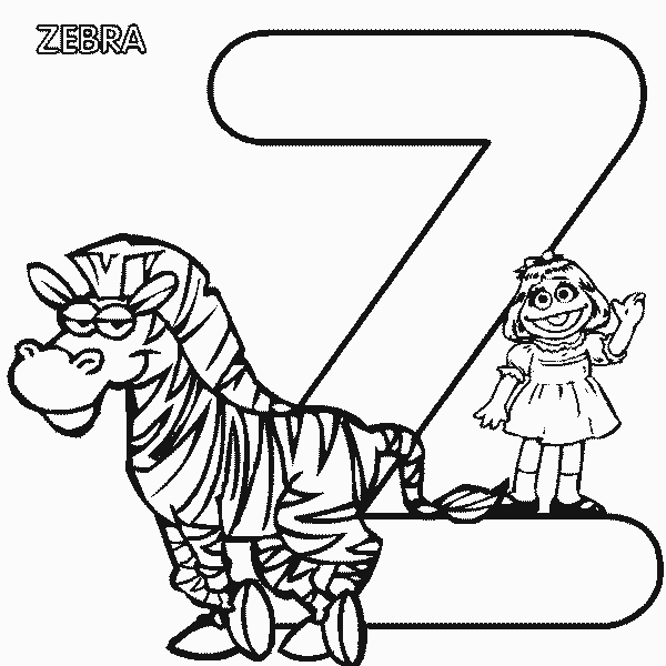 Free Sesame Street Alphabet Letter Z for Zebra Coloring Page printable
