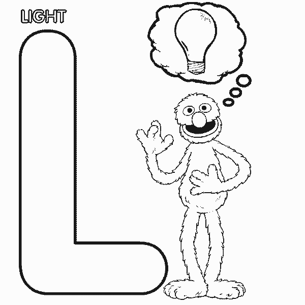 Free Sesame Street Grover and Alphabet Letter L for Light Coloring Page printable