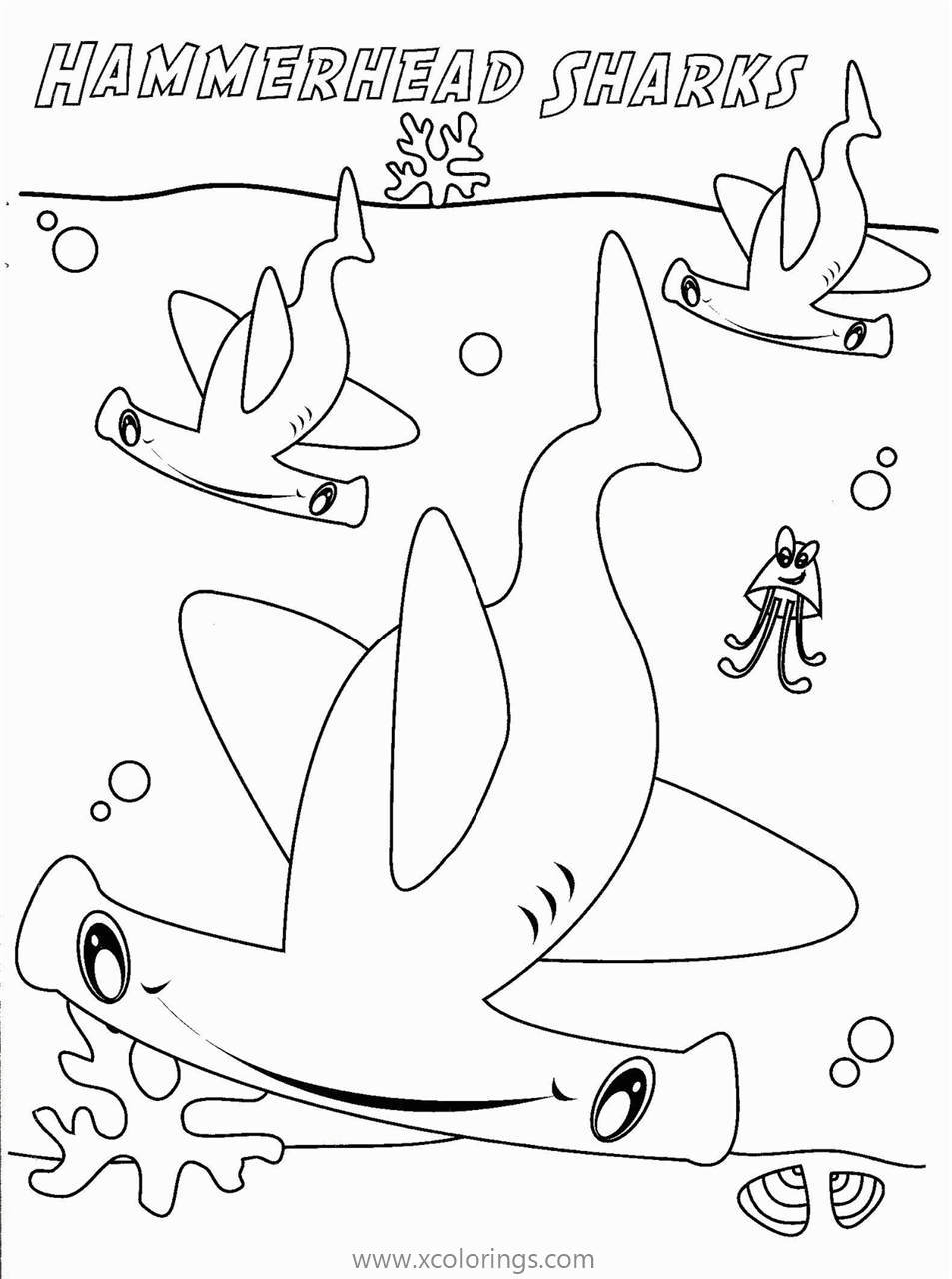 Free Three Hammerhead Sharks Coloring Pages printable