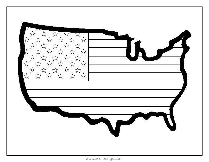 Free 4th of July Coloring Pages USA Flag Map printable