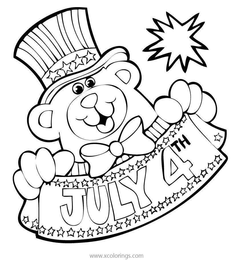 Free 4th of July Teddy Coloring Pages printable