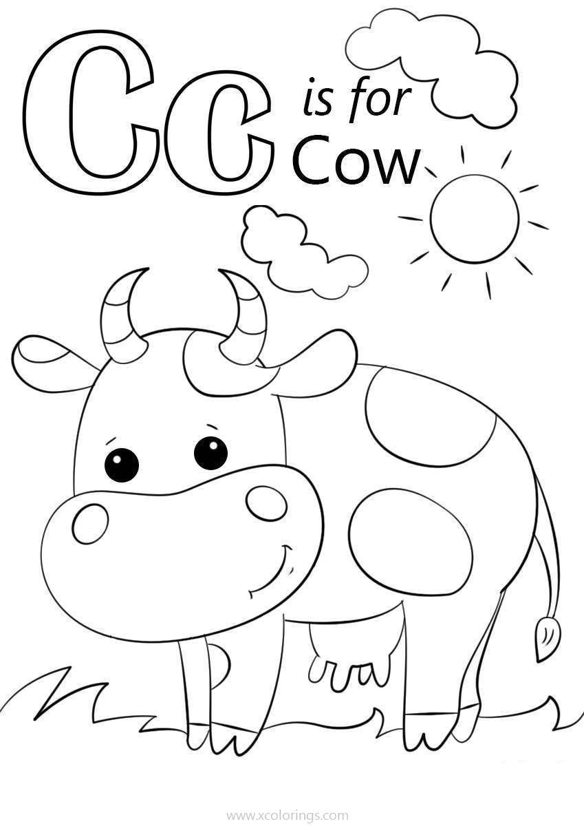 Free Alphabet C for Cow Coloring Pages printable