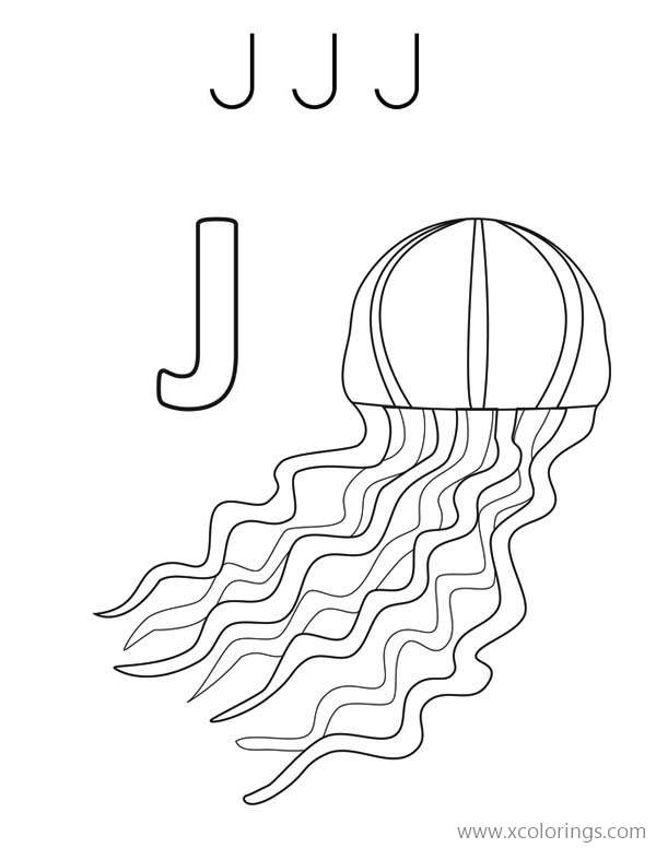 Free Alphabet Picture J for Jellyfish Coloring Page printable