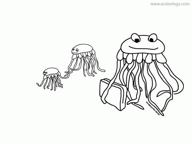Free Animated Jellyfish Dad and Kids Coloring Page printable