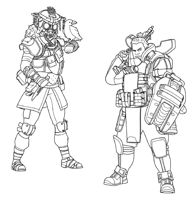 Apex Legends Coloring Pages Bloodhound and Gibraltar - XColorings.com