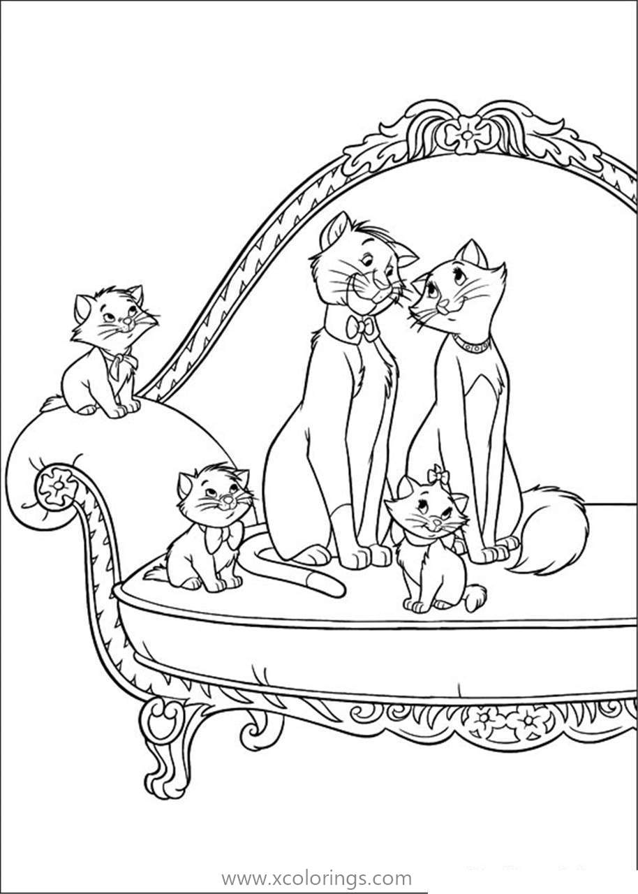Free Aristocats Coloring Pages Cats on Sofa printable