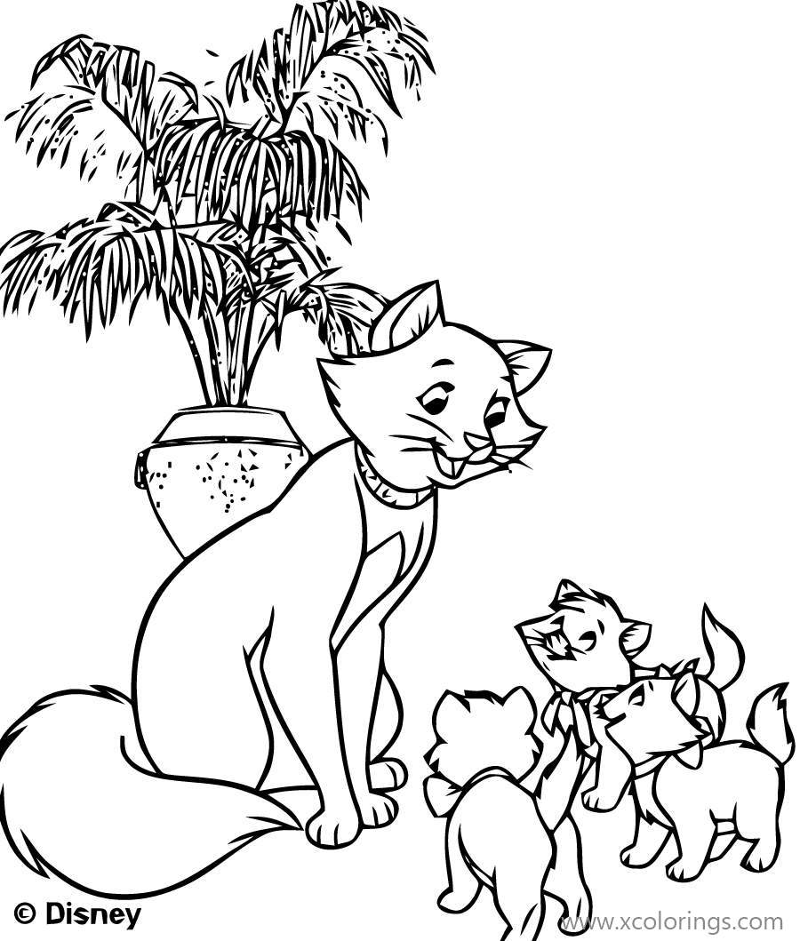 Free Aristocats Coloring Pages Duchess and Three Kittens printable