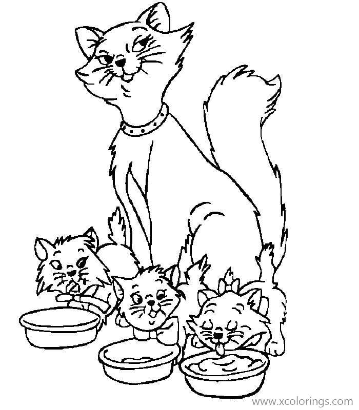 Free Aristocats Coloring Pages Kittens Are Having Food printable
