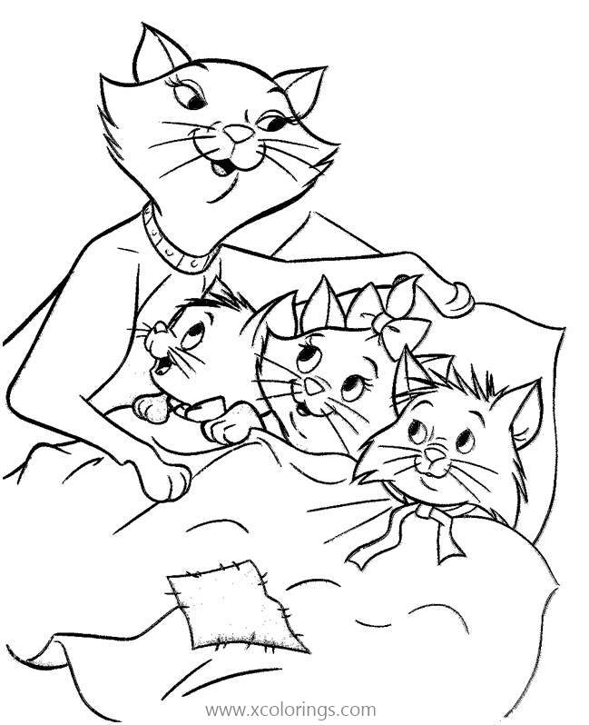 Free Aristocats Coloring Pages Kittens On the Bed printable