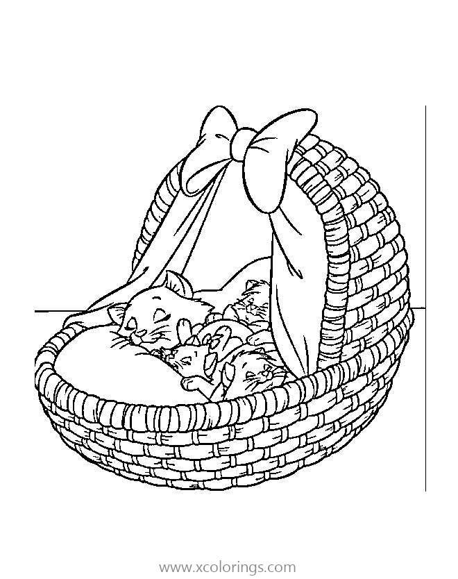 Free Aristocats Coloring Pages Kittens Sleeping in a Basket printable